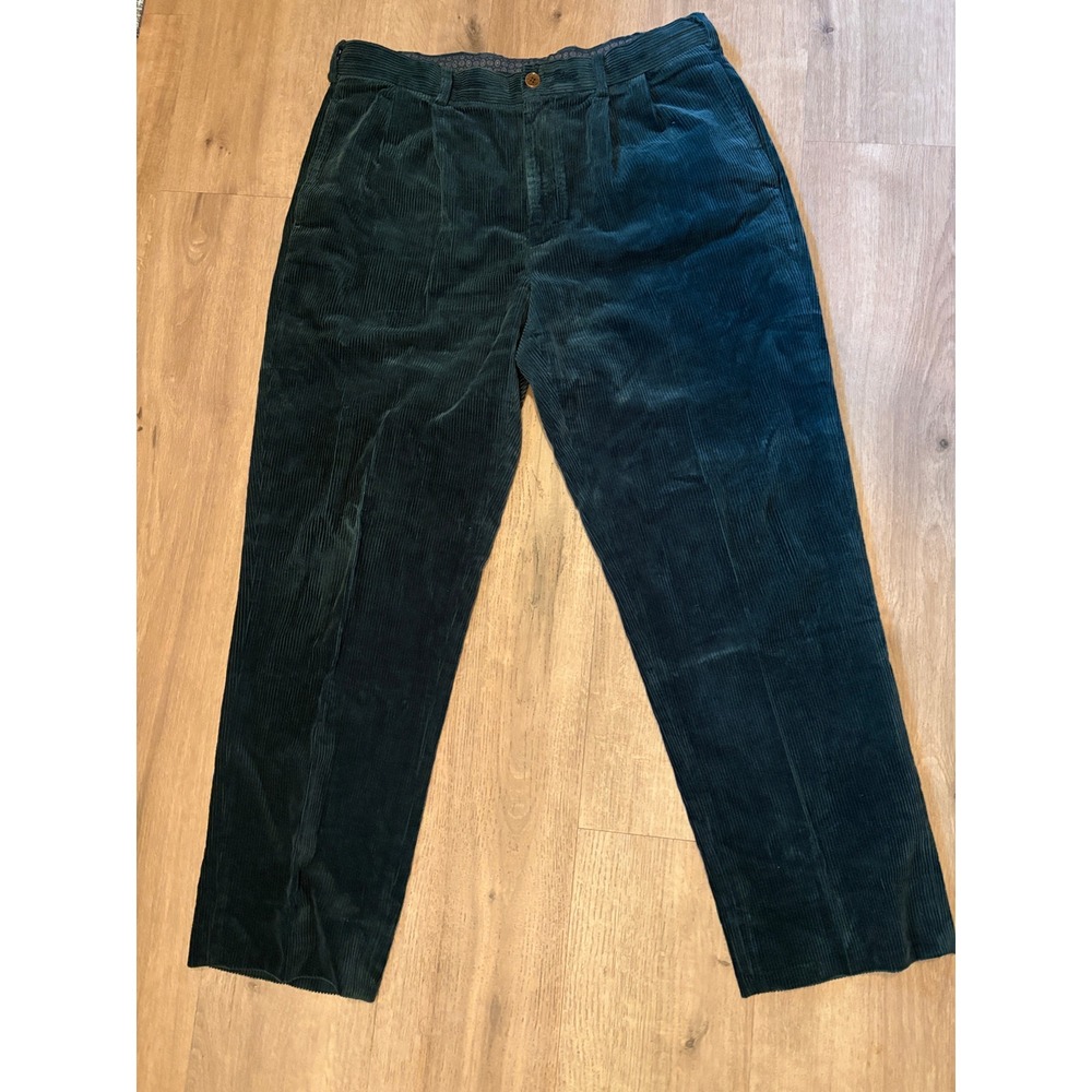 Brooks Brothers Elliot Corduroy Pants 36x31 Forest Green Wide-Wale Pleated